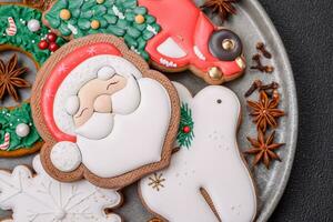 Fresh delicious baked christmas or new year gingerbread cookies photo