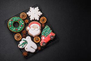 Fresh delicious baked christmas or new year gingerbread cookies photo