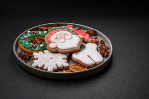 Fresh delicious baked christmas or new year gingerbread cookies photo