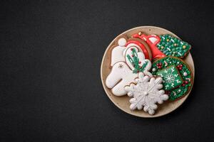 Fresh delicious baked christmas or new year gingerbread cookies photo