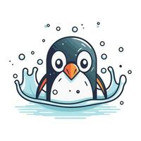 Cute penguin in water. Vector illustration. Cartoon style.