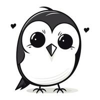 Cute cartoon penguin with hearts isolated on white background. Vector illustration.