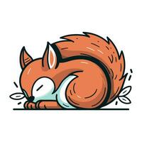 Cute cartoon squirrel sleeping. Vector illustration isolated on white background.