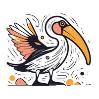 Pelican bird. Hand drawn vector illustration in doodle style.