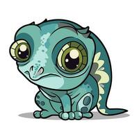 Cute blue chameleon isolated on white background. Vector illustration.