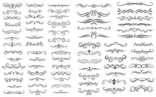 Page Divider And Design Elements. Set of Various Simple Black Divider Design, Assorted Divider Collection Template Vector. Collection of floral dividers elements mega decoration for Calligraphy. vector