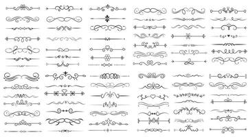 Page Divider And Design Elements. Set of Various Simple Black Divider Design, Assorted Divider Collection Template Vector. Collection of floral dividers elements mega decoration for Calligraphy. vector