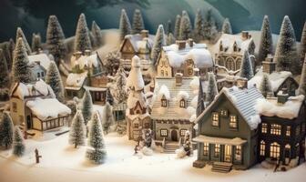 Charming Christmas village with snow-covered cottages Creating using generative AI tools photo