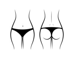 Womens panties Front and back views line icon  isolated on white background. vector