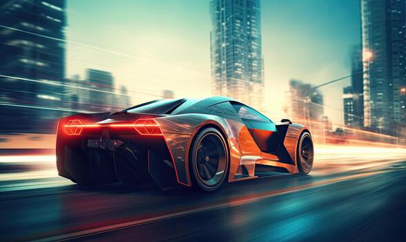 Sport car race car with light effect. Creating using generative AI tools photo