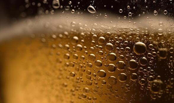Background of close up beer glass with condensation. Creating using generative AI tools photo