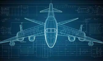 In-depth technical illustration of a plane's components depicted in a blueprint. Creating using generative AI tools photo