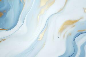 Abstract marble background fluid art painting alcohol ink style with a mix of light blue, white and gold colors. Ai generated photo