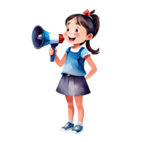 Cute Adorable Little Girl Shouting Happily On Megaphone Simple Clipart Isolated Transparent Illustration png