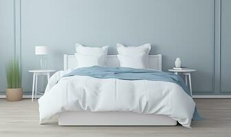 Minimalistic interior with white bed linen on a sofa. Creating using generative AI tools photo