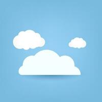 Set of three white Clouds on bright blue color. Abstract white cloudy cartoon element, Vector illustration