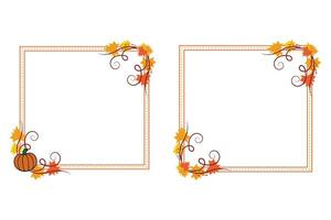 Colorful Thanksgiving Square frame curly swirls style, fall leave isolated flourishes border, Autumn vibes with pumpkins foliage frame empty space for party invitation wedding card vector elements