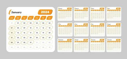 Simple designed 2024 calendar date elements with accurate date format vector