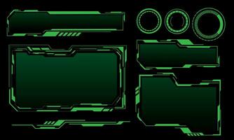 Hud frames green user interface elements design modern technology futuristic control panel screen digital hologram window gaming menu touching cyber monitor set on black background vector