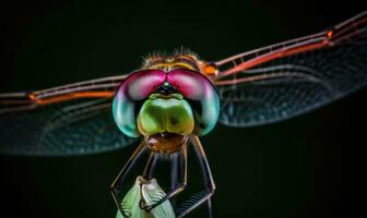 Delicate dragonfly resting on a blade of grass Creating using generative AI tools photo