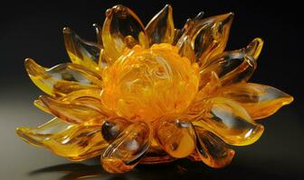 Transparent glass magnifies the bright colors of sunflower petals Creating using generative AI tools photo