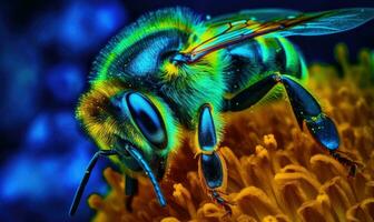 Intricate macro shot of a honeybee's wings in motion. Creating using generative AI tools photo