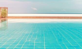 The empty poolside surface during summer travel was a blank canvas, waiting to be filled with laughter and memories. Creating using generative AI tools photo