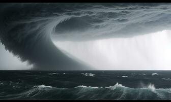 Massive ocean waves caused by powerful storms. Creating using generative AI tools photo