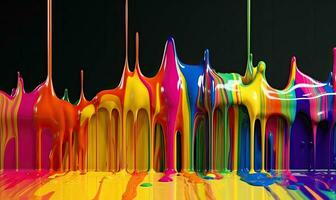 Rainbow paint drips in a abstract fantasy landscape. Creating using generative AI tools photo