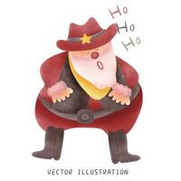 Cheerful Cowboy Santa Claus in Western Christmas Illustration vector