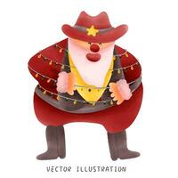 Jolly Cowboy Santa Claus Surrounded by Sparkling Christmas Light Bulbs photo