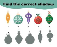 Find the correct shadows of Christmas ball . Children's educational game. The  Christmas ball was given a game to find the right shade. Vector illustration