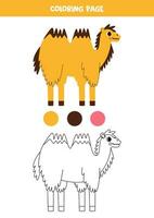 Color cute cartoon bactrian camel. Worksheet for kids. vector