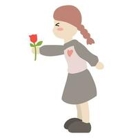 niña dando Rosa amor enamorado vector