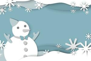 Christmas winter snowman paper art texture banner background vector