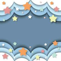 Christmas cloudy sky and cute stars paper texture background vector