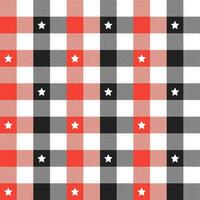 Red and black plaid pattern with star background. plaid pattern background. plaid background. Seamless pattern. for backdrop, decoration, gift wrapping, gingham tablecloth, blanket, tartan. vector