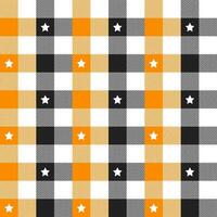 Orange and black plaid pattern with star background. plaid pattern background. plaid background. Seamless pattern. for backdrop, decoration, gift wrapping, gingham tablecloth, blanket, tartan. vector