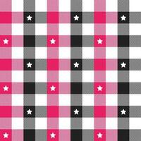 Pink and black plaid pattern with star background. plaid pattern background. plaid background. Seamless pattern. for backdrop, decoration, gift wrapping, gingham tablecloth, blanket, tartan. vector