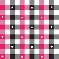 Pink and black plaid pattern with star background. plaid pattern background. plaid background. Seamless pattern. for backdrop, decoration, gift wrapping, gingham tablecloth, blanket, tartan. vector