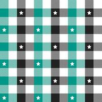 Green and black plaid pattern with star background. plaid pattern background. plaid background. Seamless pattern. for backdrop, decoration, gift wrapping, gingham tablecloth, blanket, tartan. vector