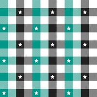 Green and black plaid pattern with star background. plaid pattern background. plaid background. Seamless pattern. for backdrop, decoration, gift wrapping, gingham tablecloth, blanket, tartan. vector