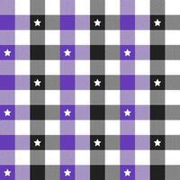 Purple and black plaid pattern with star background. plaid pattern background. plaid background. Seamless pattern. for backdrop, decoration, gift wrapping, gingham tablecloth, blanket, tartan. vector
