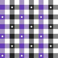 Purple and black plaid pattern with star background. plaid pattern background. plaid background. Seamless pattern. for backdrop, decoration, gift wrapping, gingham tablecloth, blanket, tartan. vector