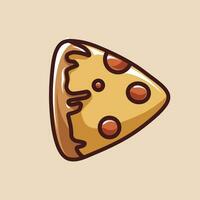 slice of pizza icon with the shape of a play button and a beige background vector