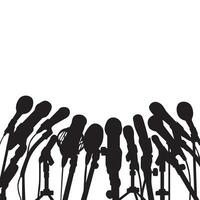 Collection of microphone silhouettes. Press conference, media interview. Vector illustration