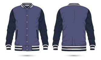 Two tone varsity jacket mockup front and back view. Vector illustration