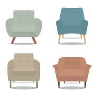 Flat design single sofa chair various shapes. Single sofa collection. Vector illustration