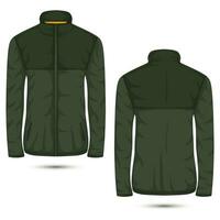 Warm jacket mockup with zipper, front and back view vector