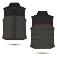 Puffer jacket mockup front and back view. Outdoor vest template. Vector illustration